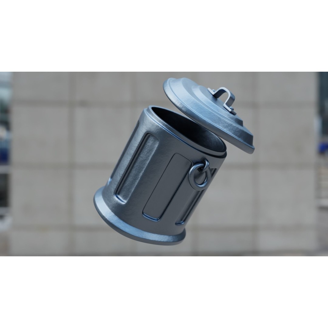 Realistic Metal Trash Can 3D Model – Game Ready Urban Prop, FBX, OBJ - View 8