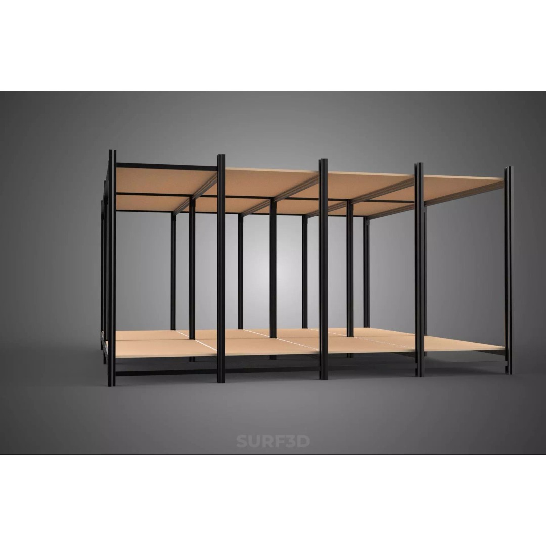 Modular Display Frame Warehouse Shelving Storage Rack 3D Model – Wood & Metal Structure, PBR