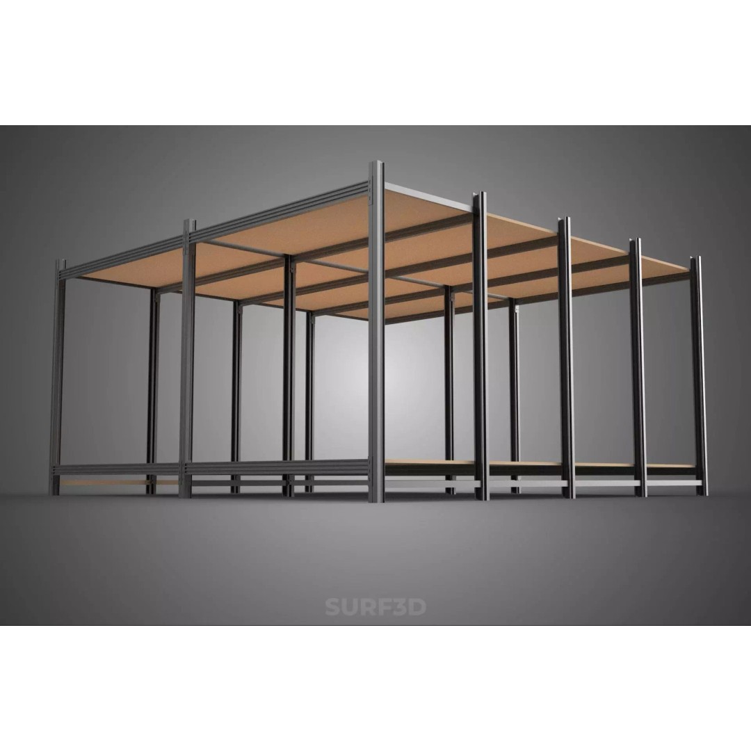 Modular Display Frame Warehouse Shelving Storage Rack 3D Model – Wood & Metal Structure, PBR - View 11