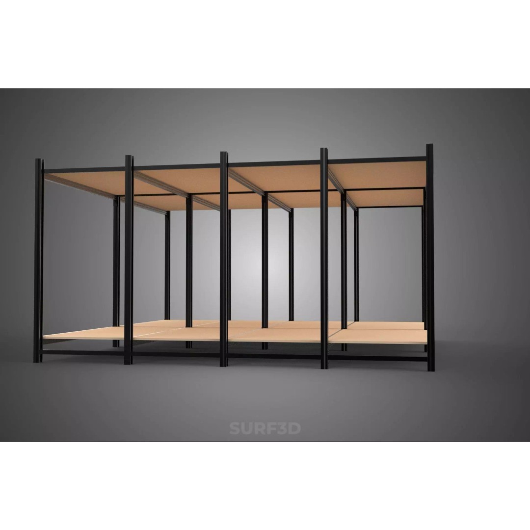 Modular Display Frame Warehouse Shelving Storage Rack 3D Model – Wood & Metal Structure, PBR - View 12