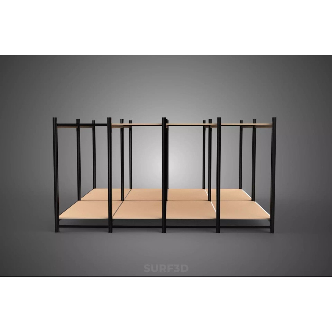 Modular Display Frame Warehouse Shelving Storage Rack 3D Model – Wood & Metal Structure, PBR - View 16