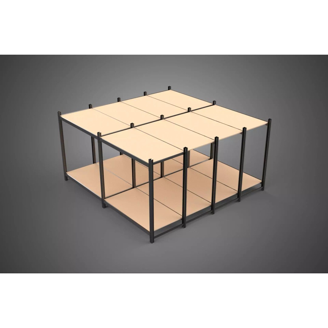 Modular Display Frame Warehouse Shelving Storage Rack 3D Model – Wood & Metal Structure, PBR - View 2