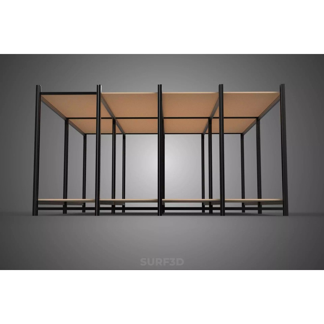 Modular Display Frame Warehouse Shelving Storage Rack 3D Model – Wood & Metal Structure, PBR - View 26