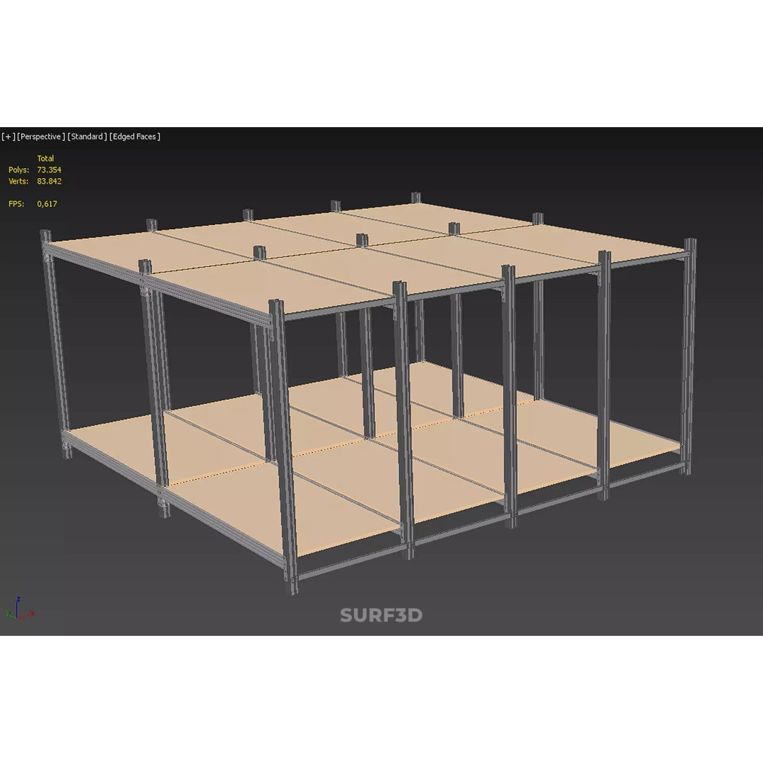 Modular Display Frame Warehouse Shelving Storage Rack 3D Model – Wood & Metal Structure, PBR - View 27