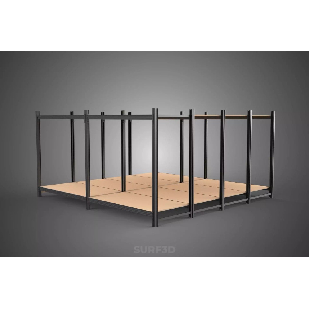 Modular Display Frame Warehouse Shelving Storage Rack 3D Model – Wood & Metal Structure, PBR - View 3