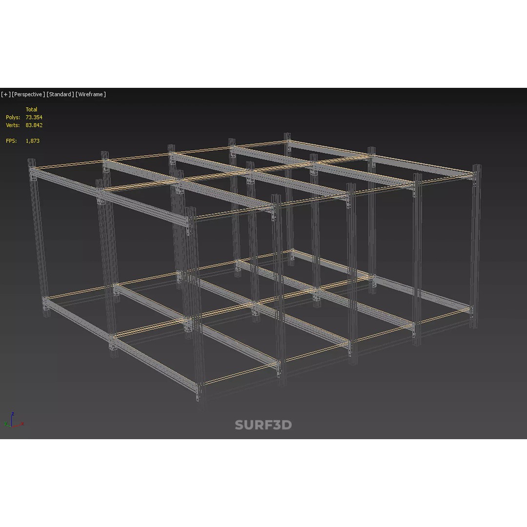 Modular Display Frame Warehouse Shelving Storage Rack 3D Model – Wood & Metal Structure, PBR - View 30
