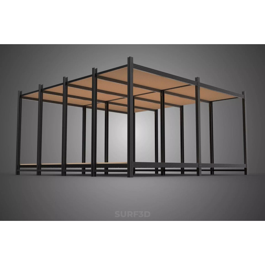 Modular Display Frame Warehouse Shelving Storage Rack 3D Model – Wood & Metal Structure, PBR - View 4