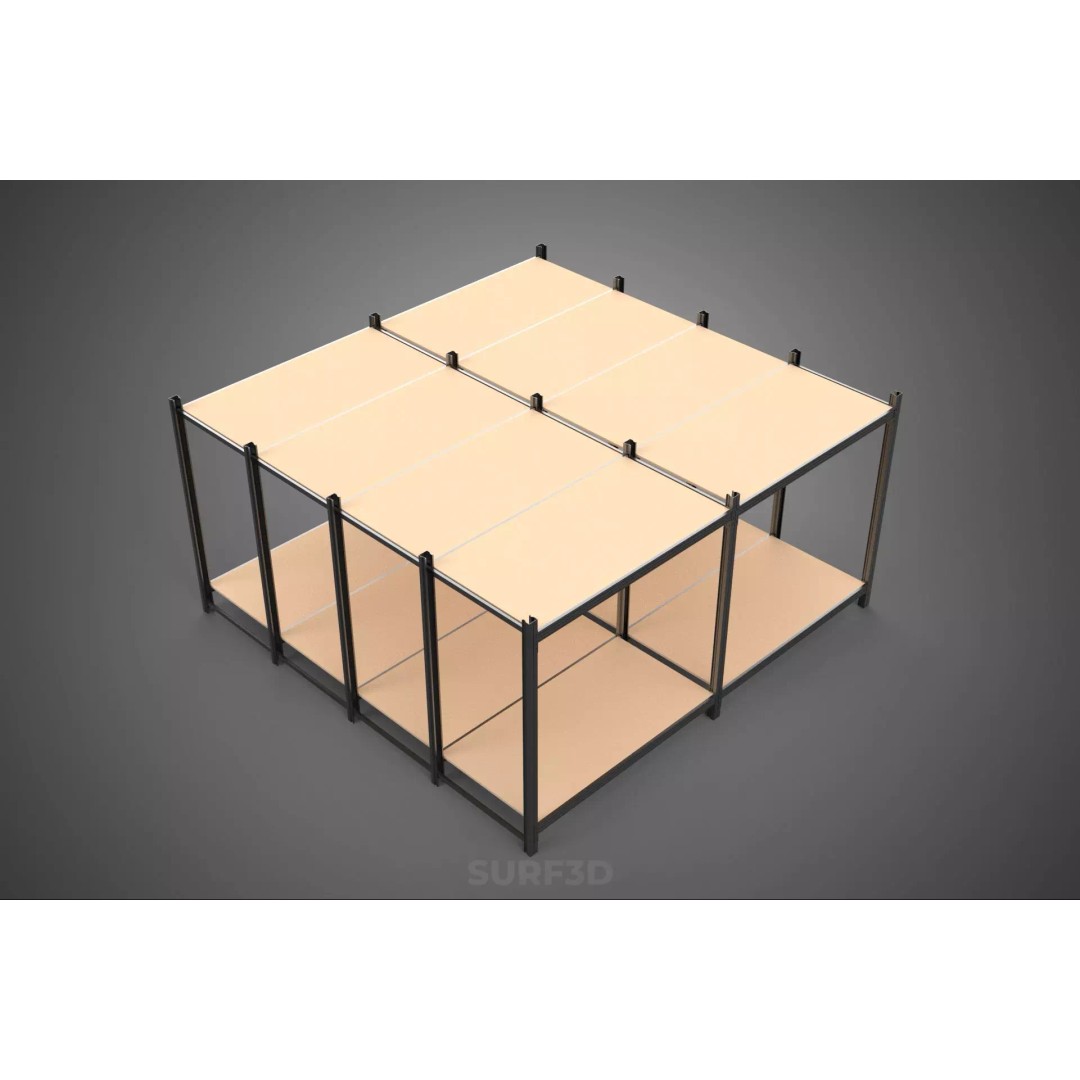 Modular Display Frame Warehouse Shelving Storage Rack 3D Model – Wood & Metal Structure, PBR - View 6