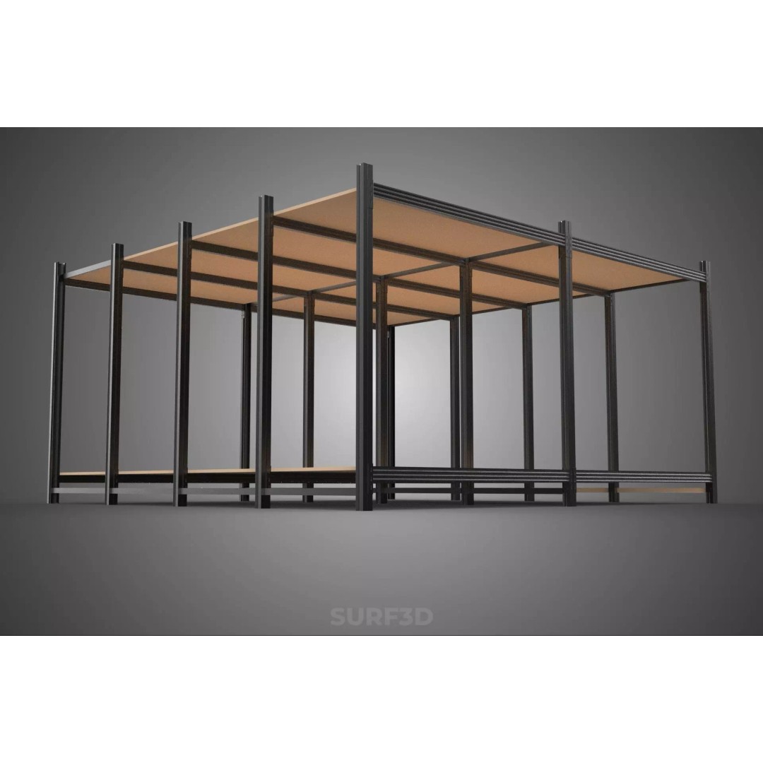 Modular Display Frame Warehouse Shelving Storage Rack 3D Model – Wood & Metal Structure, PBR - View 9