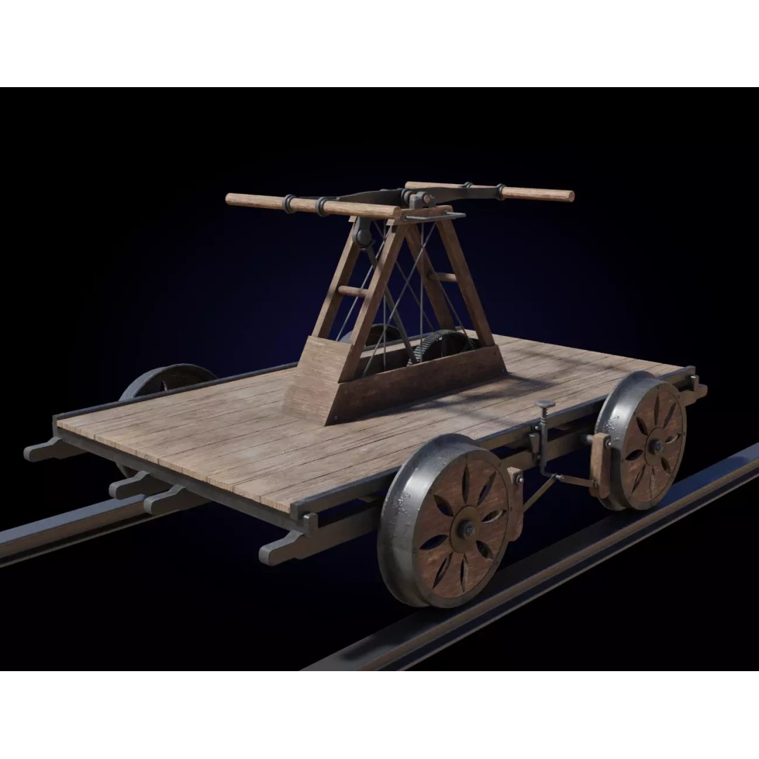 Old Wooden Handcar 3D Model – Low Poly Game Asset, FBX, PBR Textures - View 2
