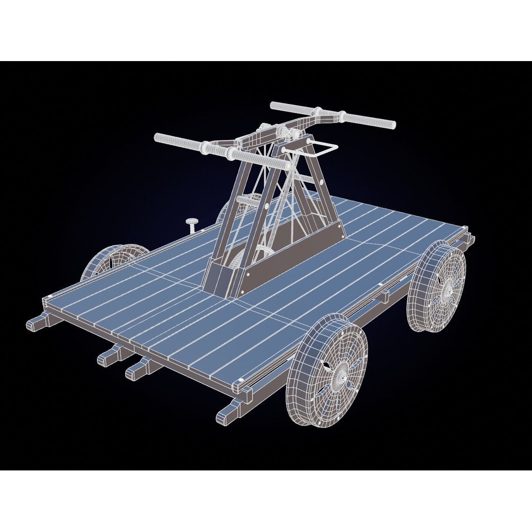 Old Wooden Handcar 3D Model – Low Poly Game Asset, FBX, PBR Textures - View 3