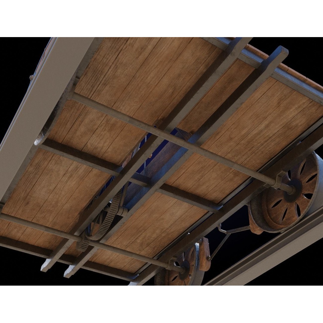 Old Wooden Handcar 3D Model – Low Poly Game Asset, FBX, PBR Textures - View 8
