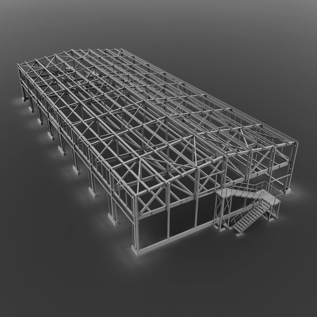 Industrial Metal Building 3D Model – High Poly Game Asset, FBX, OBJ - View 2