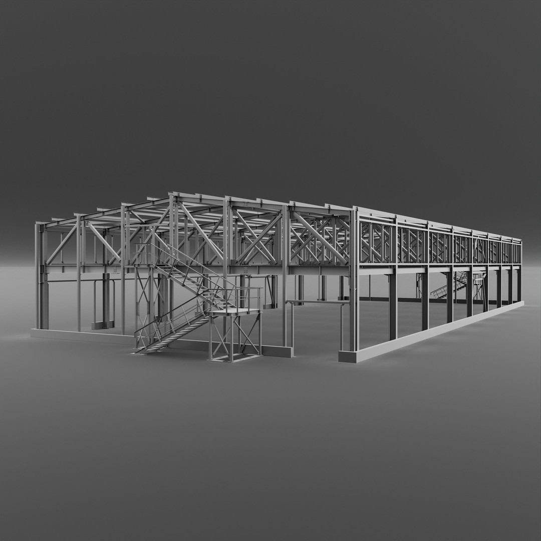 Industrial Metal Building 3D Model – High Poly Game Asset, FBX, OBJ - View 3