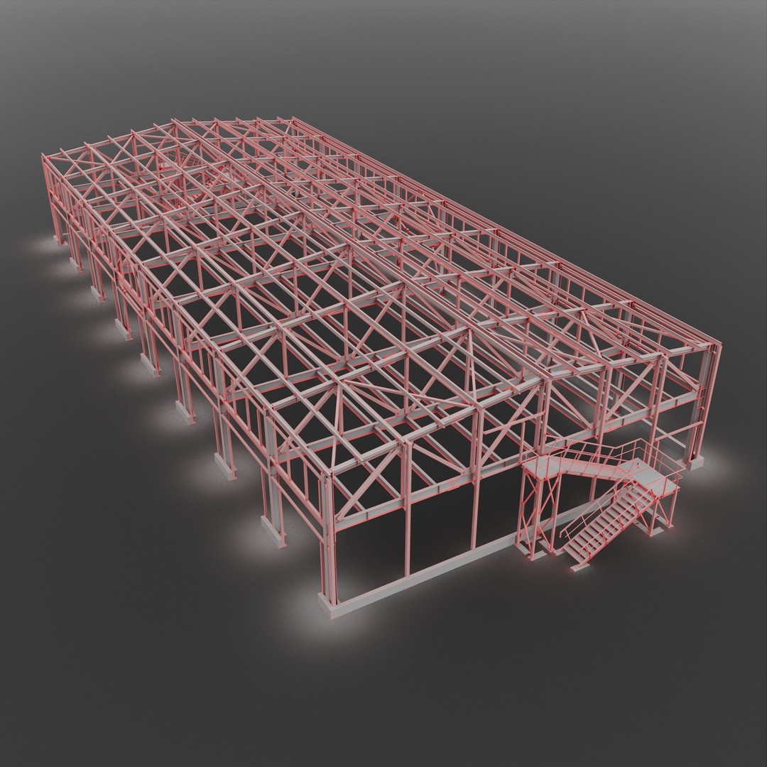 Industrial Metal Building 3D Model – High Poly Game Asset, FBX, OBJ - View 4