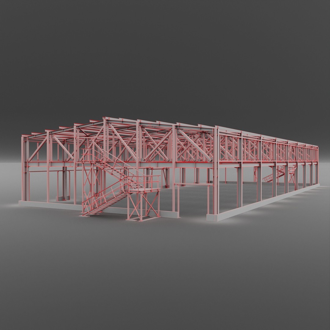 Industrial Metal Building 3D Model – High Poly Game Asset, FBX, OBJ - View 5
