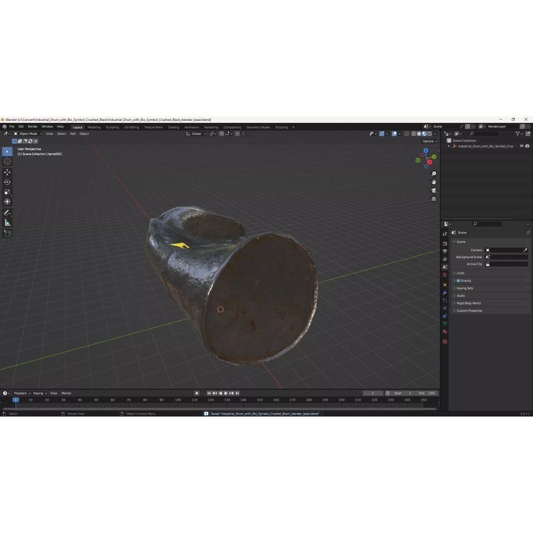 Industrial Drum 3D Model – Crushed Black with Biohazard Symbol, FBX - View 17