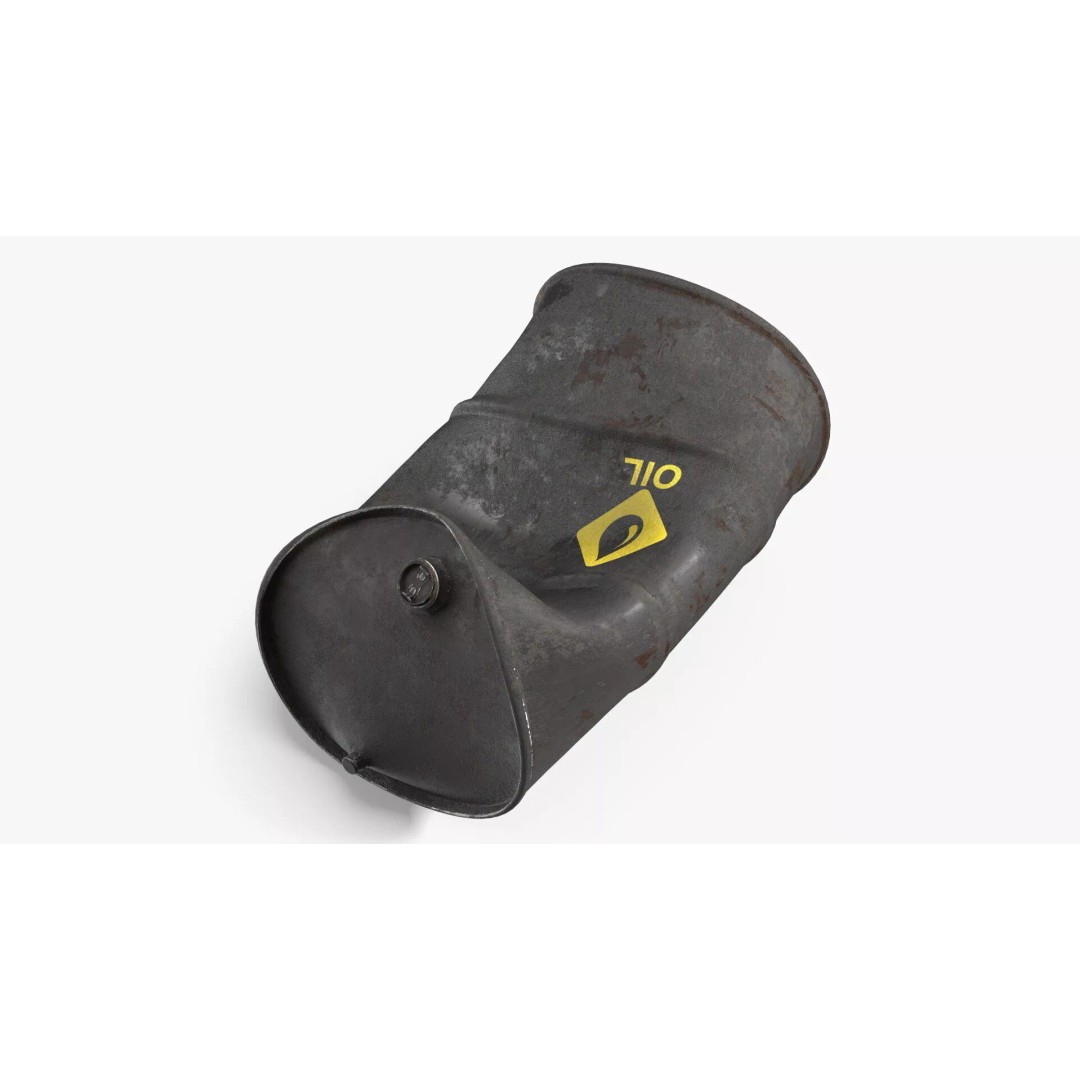 Industrial Drum 3D Model – Crushed Black with Biohazard Symbol, FBX - View 3