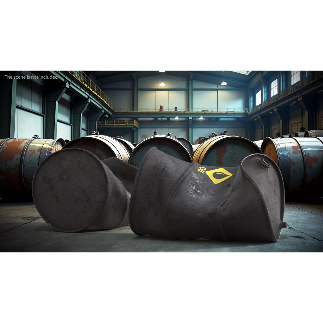 Industrial Drum 3D Model – Crushed Black with Biohazard Symbol, FBX - View 4