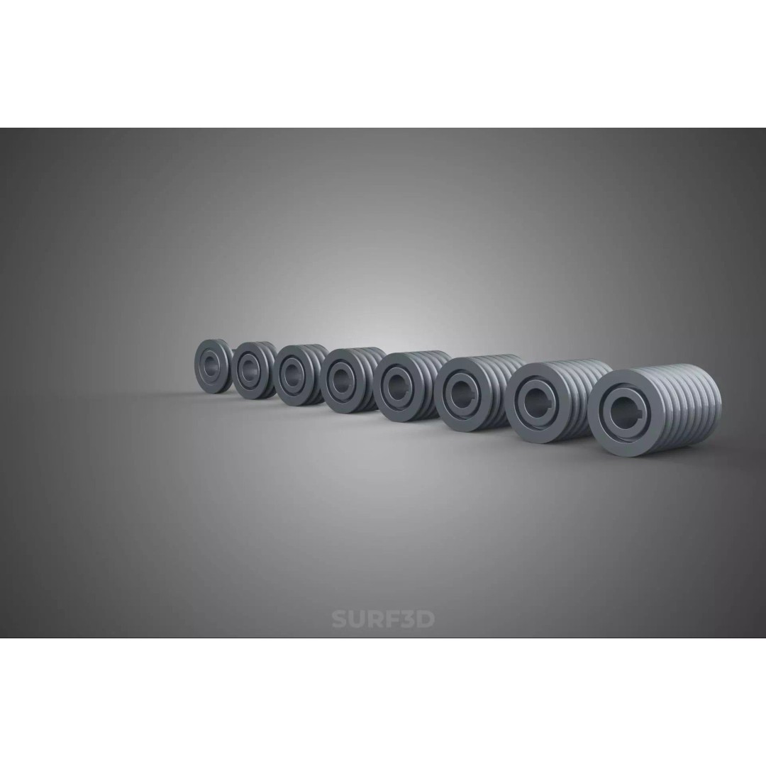 Set Standard Pulley Sheave 3D Model – Multi Groove V Belt Gear, FBX - View 11