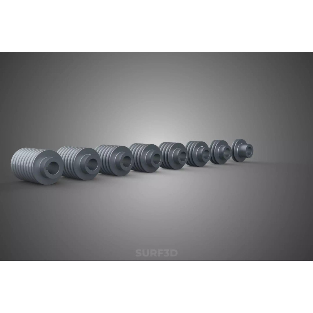 Set Standard Pulley Sheave 3D Model – Multi Groove V Belt Gear, FBX - View 13
