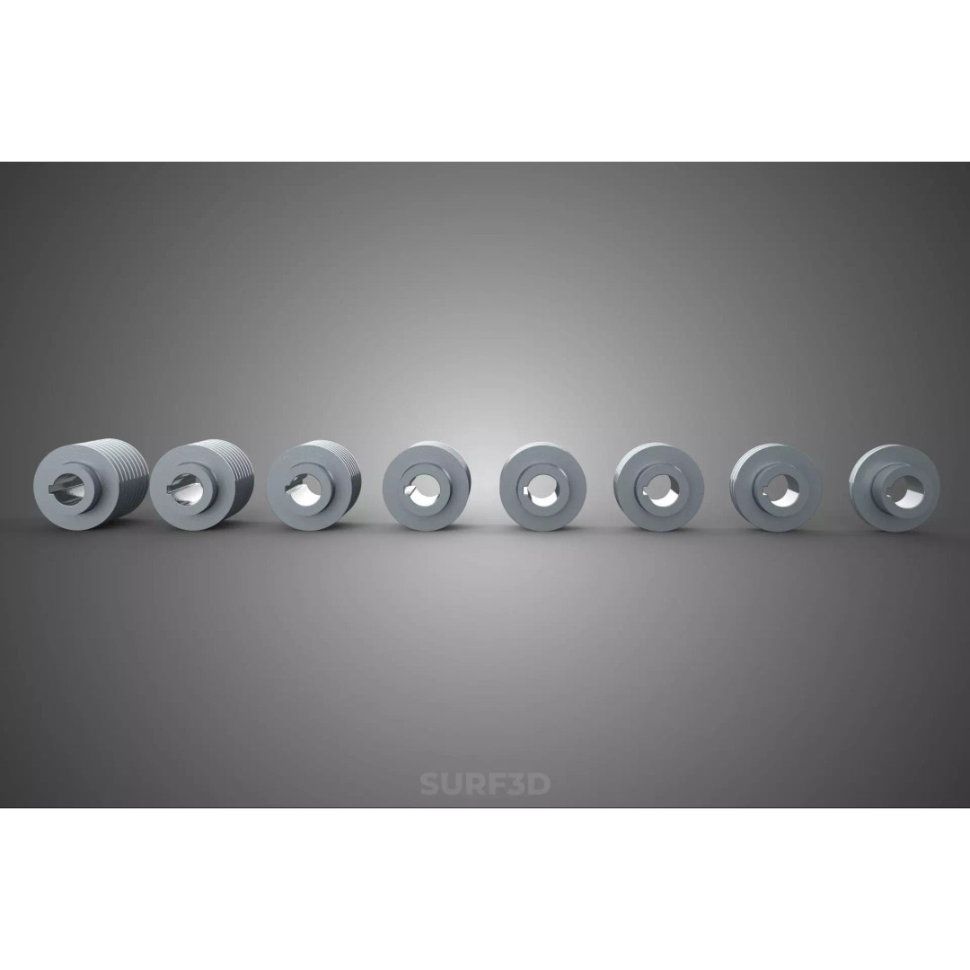 Set Standard Pulley Sheave 3D Model – Multi Groove V Belt Gear, FBX - View 14