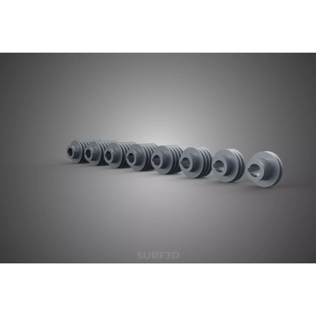 Set Standard Pulley Sheave 3D Model – Multi Groove V Belt Gear, FBX - View 15