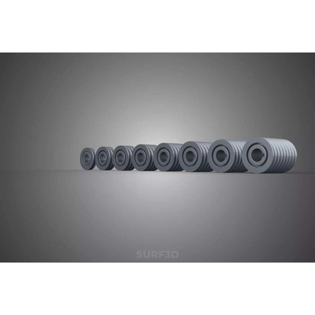 Set Standard Pulley Sheave 3D Model – Multi Groove V Belt Gear, FBX - View 19
