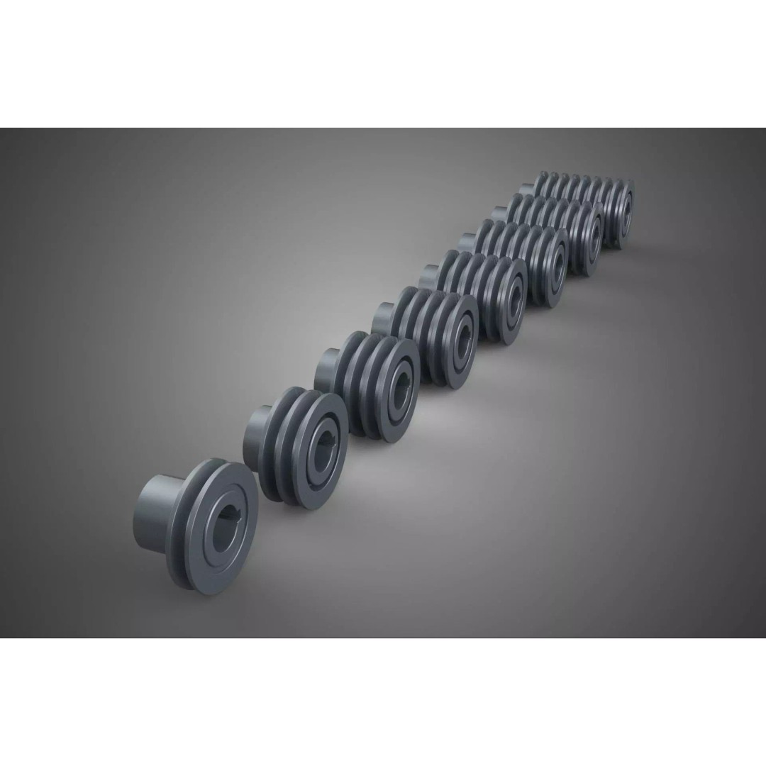 Set Standard Pulley Sheave 3D Model – Multi Groove V Belt Gear, FBX - View 2
