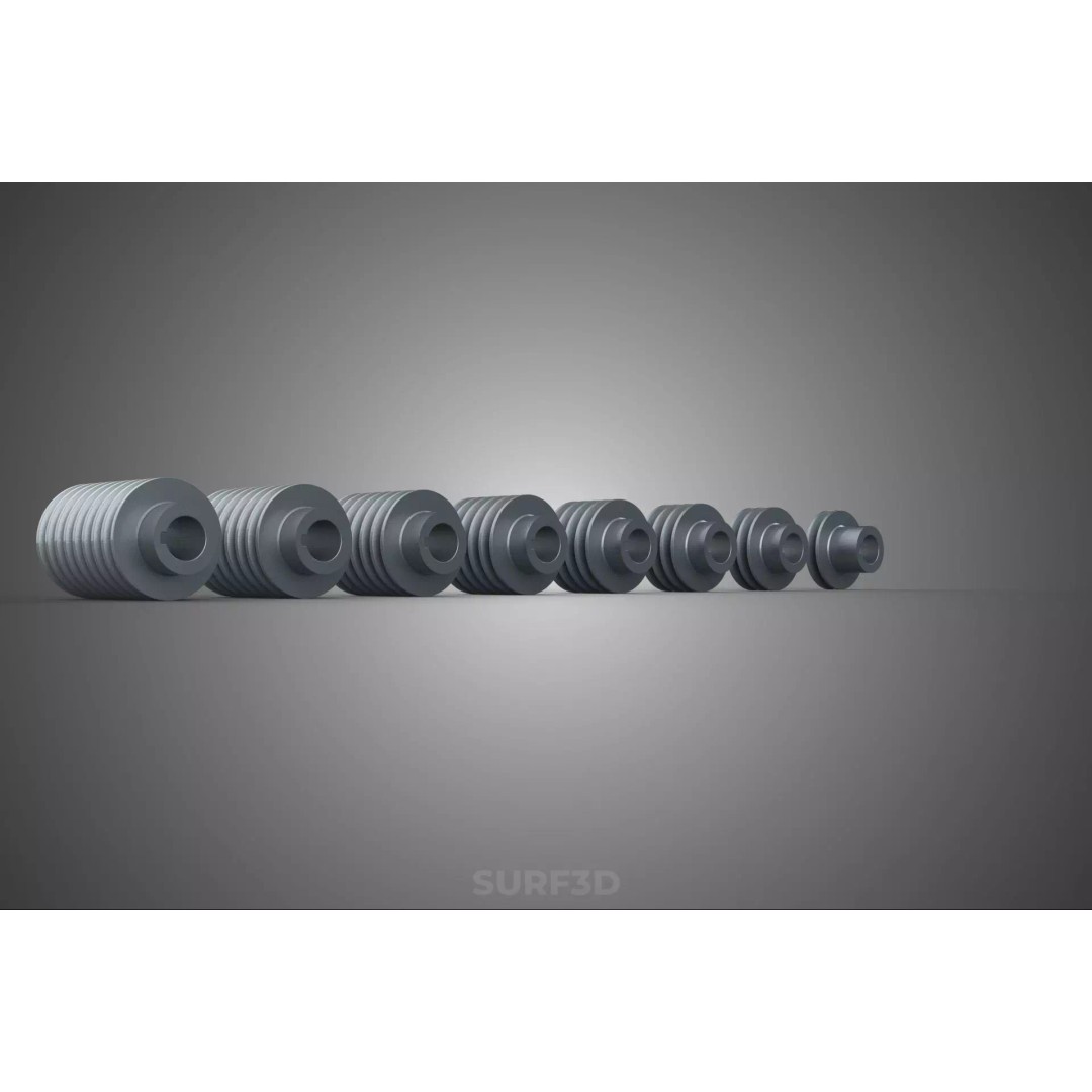 Set Standard Pulley Sheave 3D Model – Multi Groove V Belt Gear, FBX - View 20