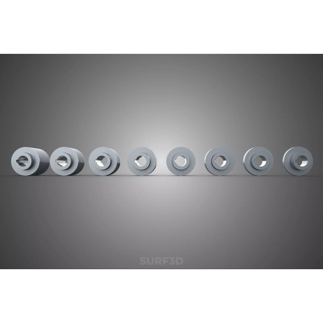 Set Standard Pulley Sheave 3D Model – Multi Groove V Belt Gear, FBX - View 21