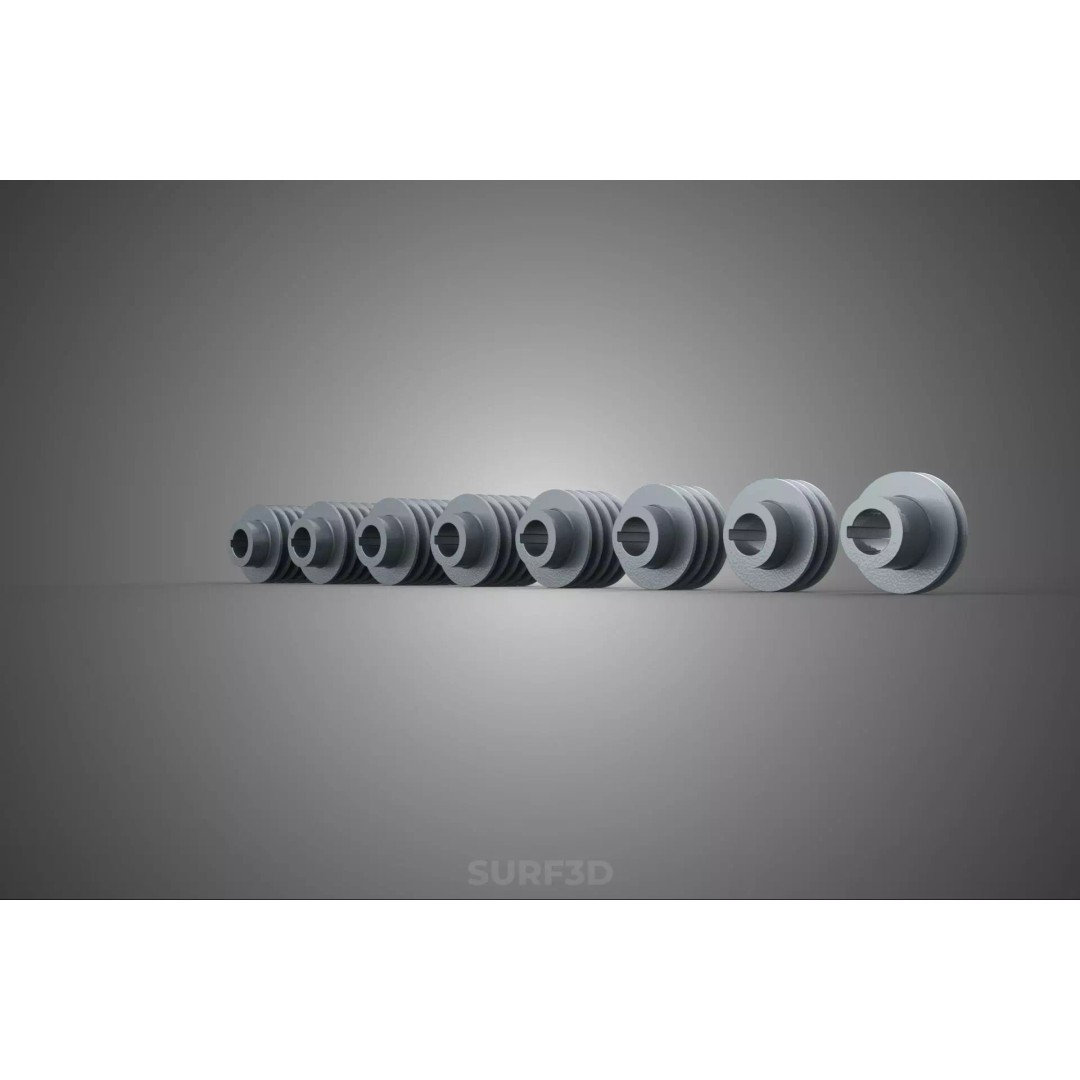 Set Standard Pulley Sheave 3D Model – Multi Groove V Belt Gear, FBX - View 22
