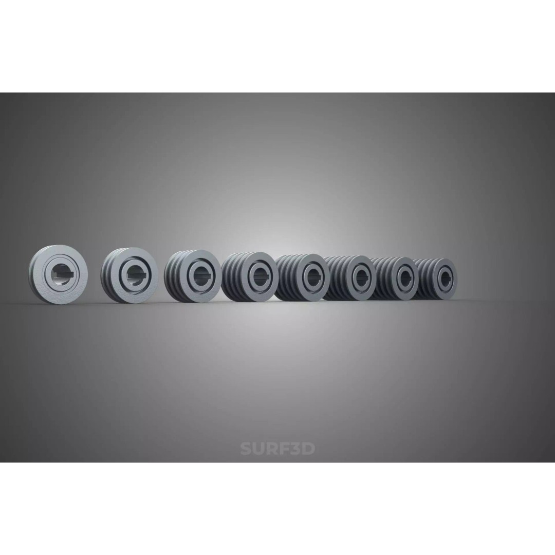 Set Standard Pulley Sheave 3D Model – Multi Groove V Belt Gear, FBX - View 24