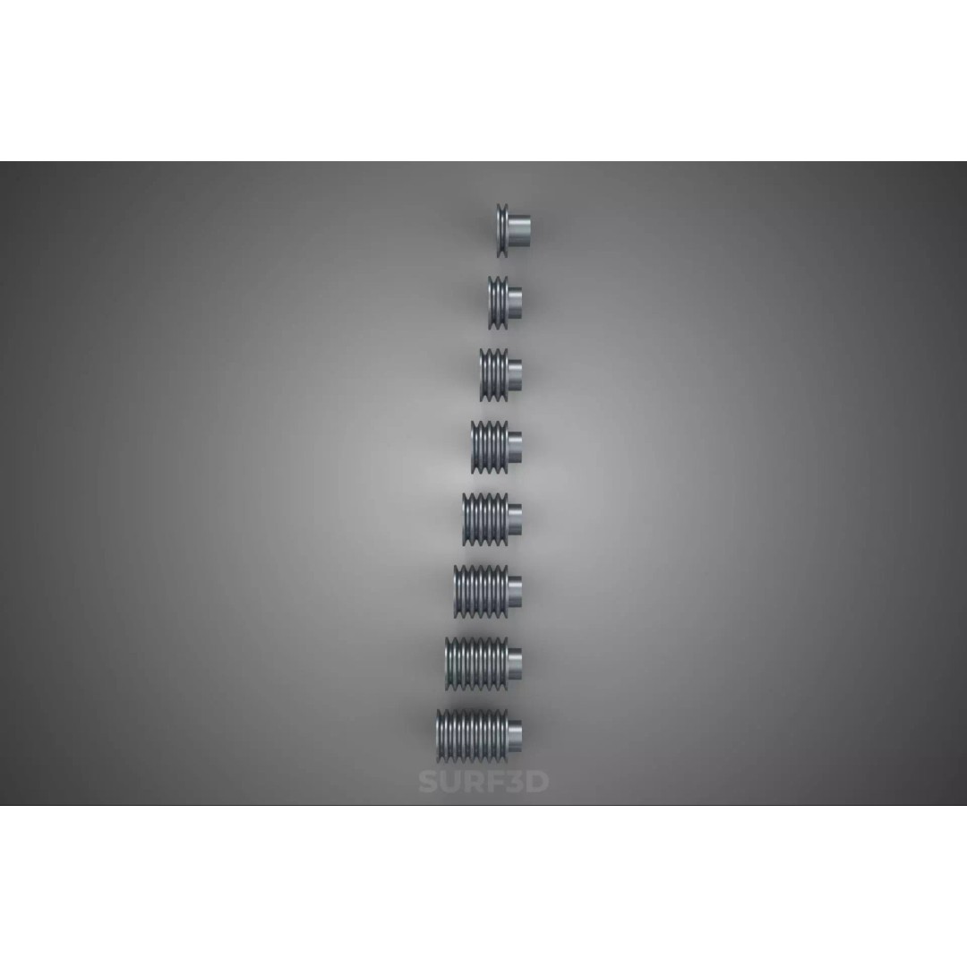 Set Standard Pulley Sheave 3D Model – Multi Groove V Belt Gear, FBX - View 25