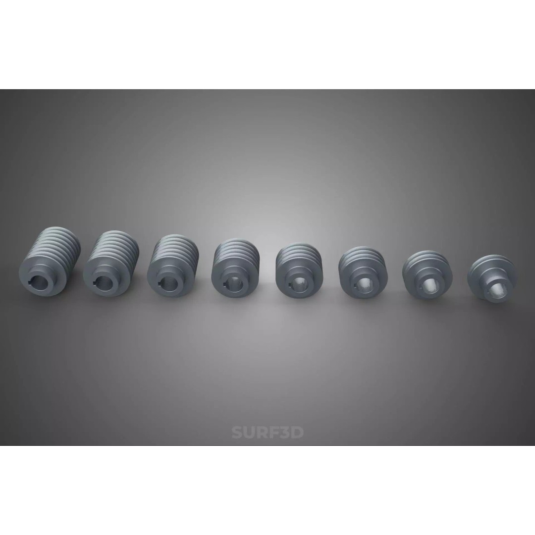 Set Standard Pulley Sheave 3D Model – Multi Groove V Belt Gear, FBX - View 26
