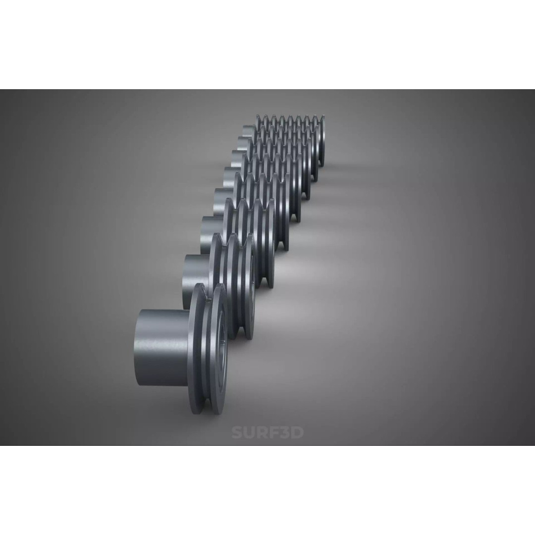 Set Standard Pulley Sheave 3D Model – Multi Groove V Belt Gear, FBX - View 29