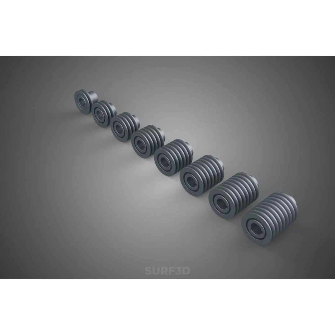 Set Standard Pulley Sheave 3D Model – Multi Groove V Belt Gear, FBX - View 3