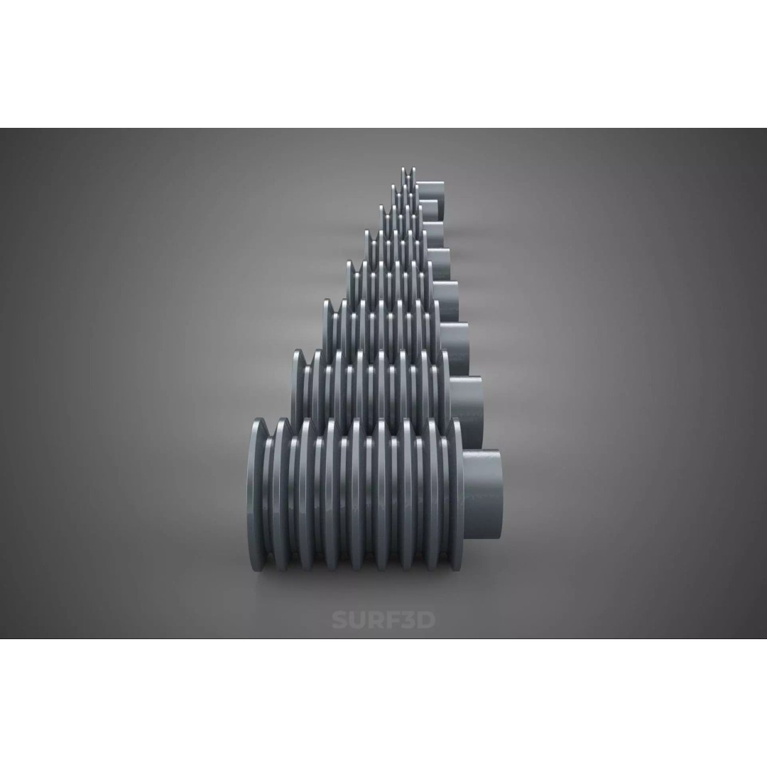 Set Standard Pulley Sheave 3D Model – Multi Groove V Belt Gear, FBX - View 30