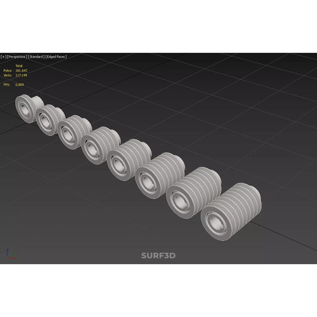 Set Standard Pulley Sheave 3D Model – Multi Groove V Belt Gear, FBX - View 31
