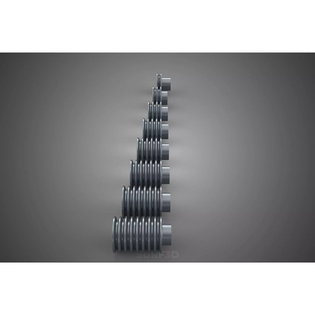 Set Standard Pulley Sheave 3D Model – Multi Groove V Belt Gear, FBX - View 4