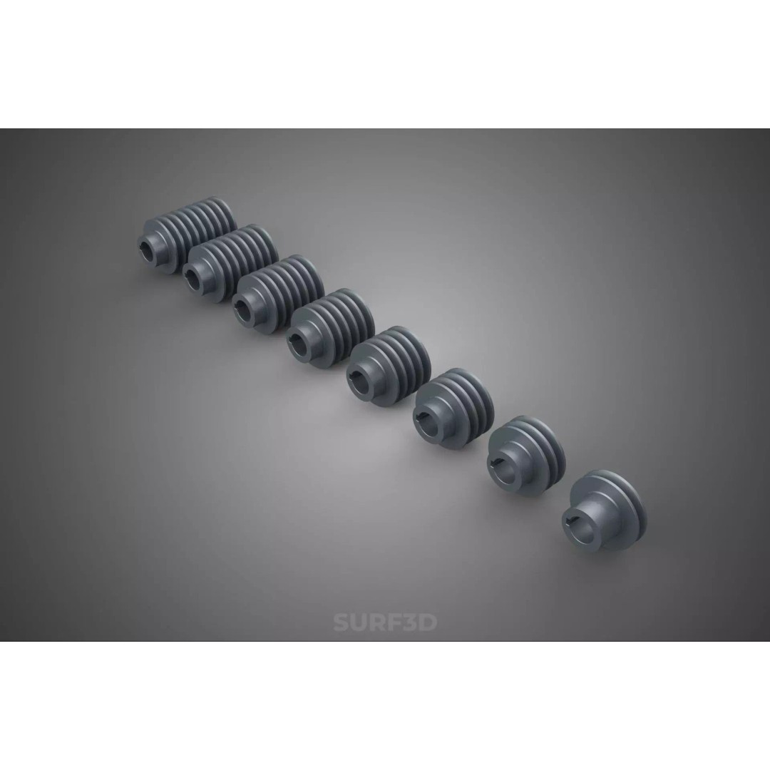Set Standard Pulley Sheave 3D Model – Multi Groove V Belt Gear, FBX - View 7