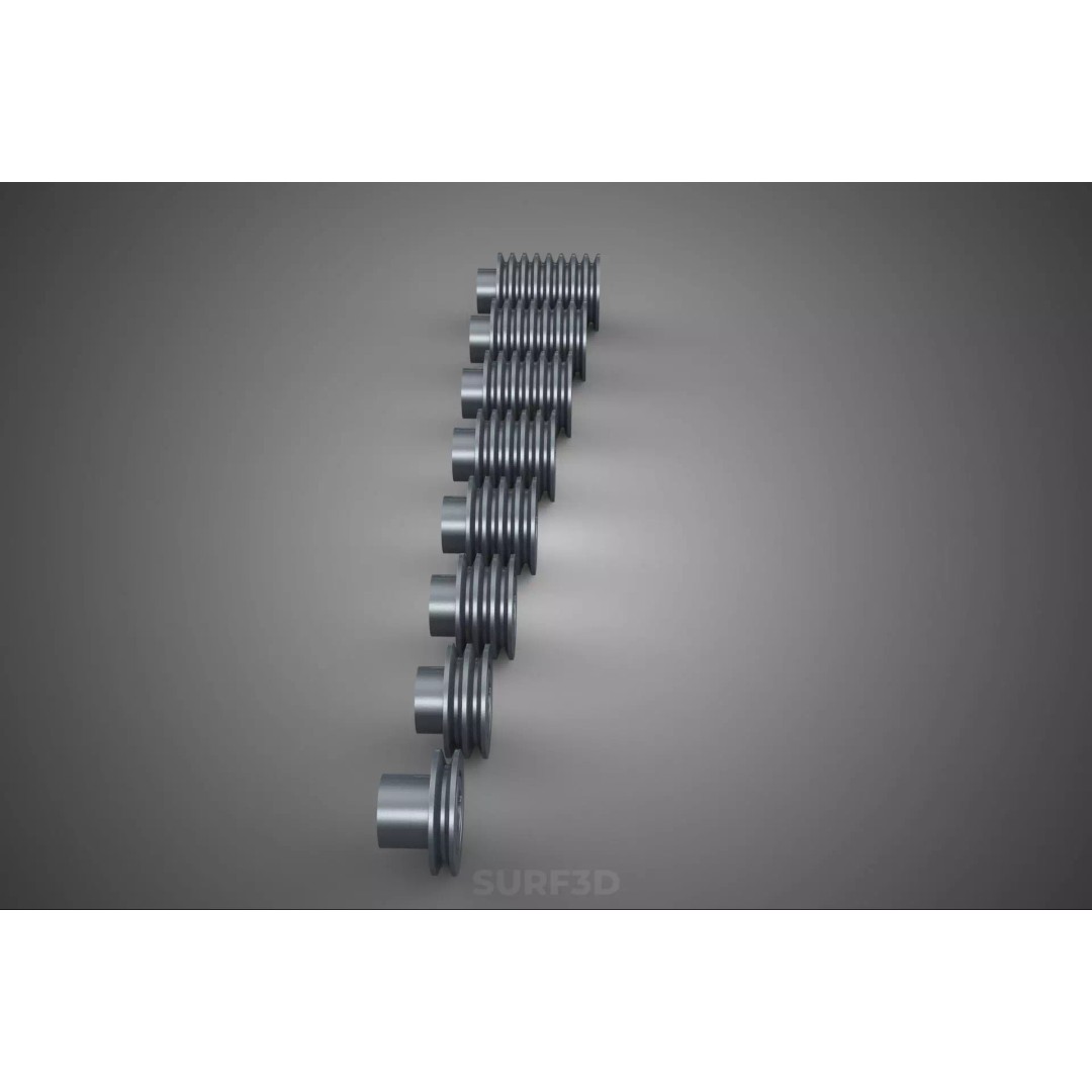 Set Standard Pulley Sheave 3D Model – Multi Groove V Belt Gear, FBX - View 8