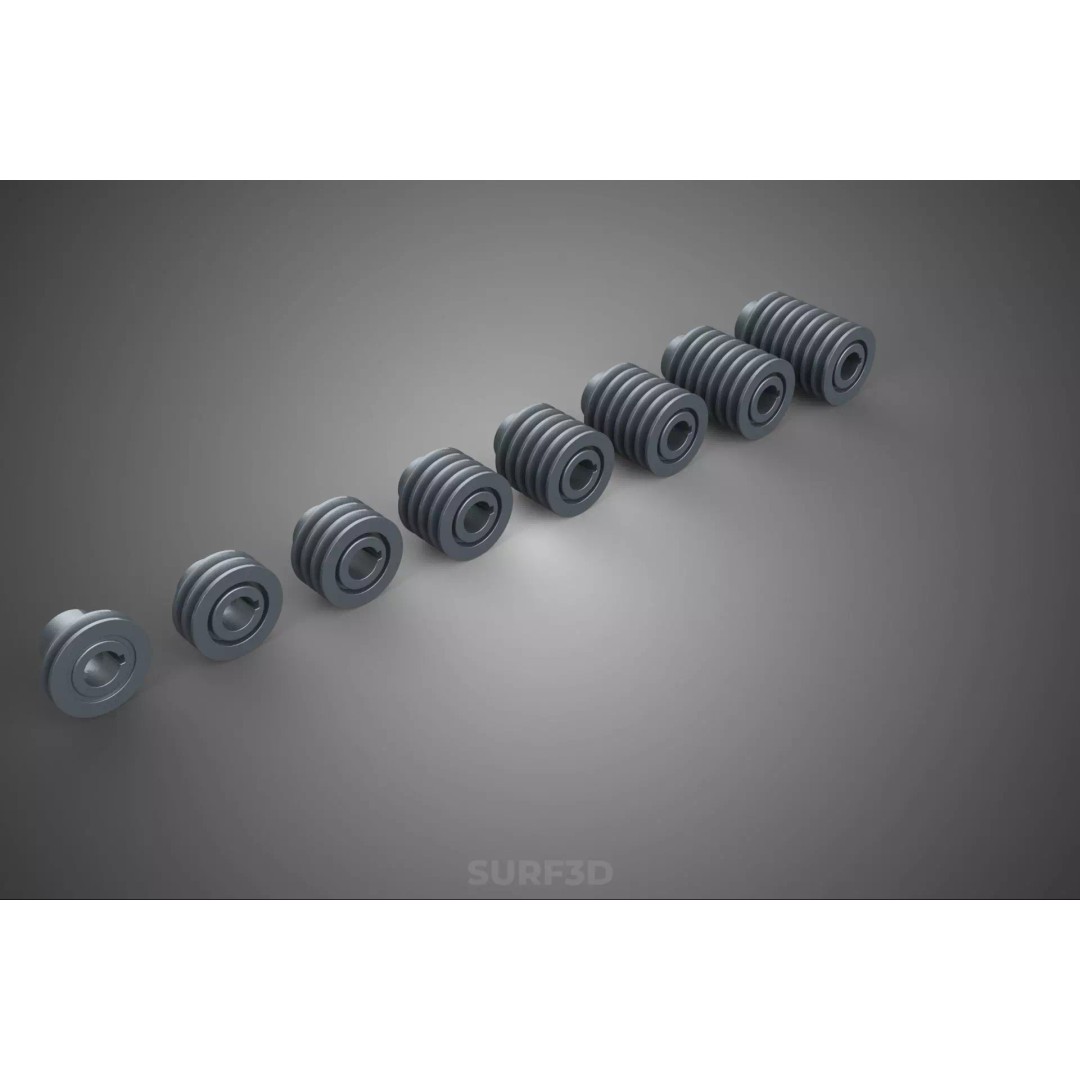 Set Standard Pulley Sheave 3D Model – Multi Groove V Belt Gear, FBX - View 9