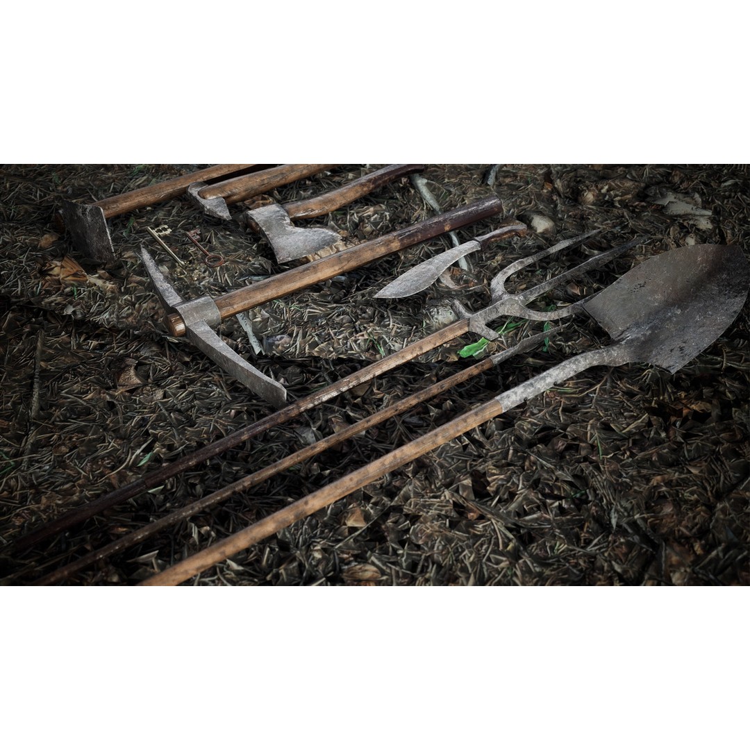 Survival Iron Tools 3D Model – Low Poly PBR Prop Package, FBX, OBJ - View 3