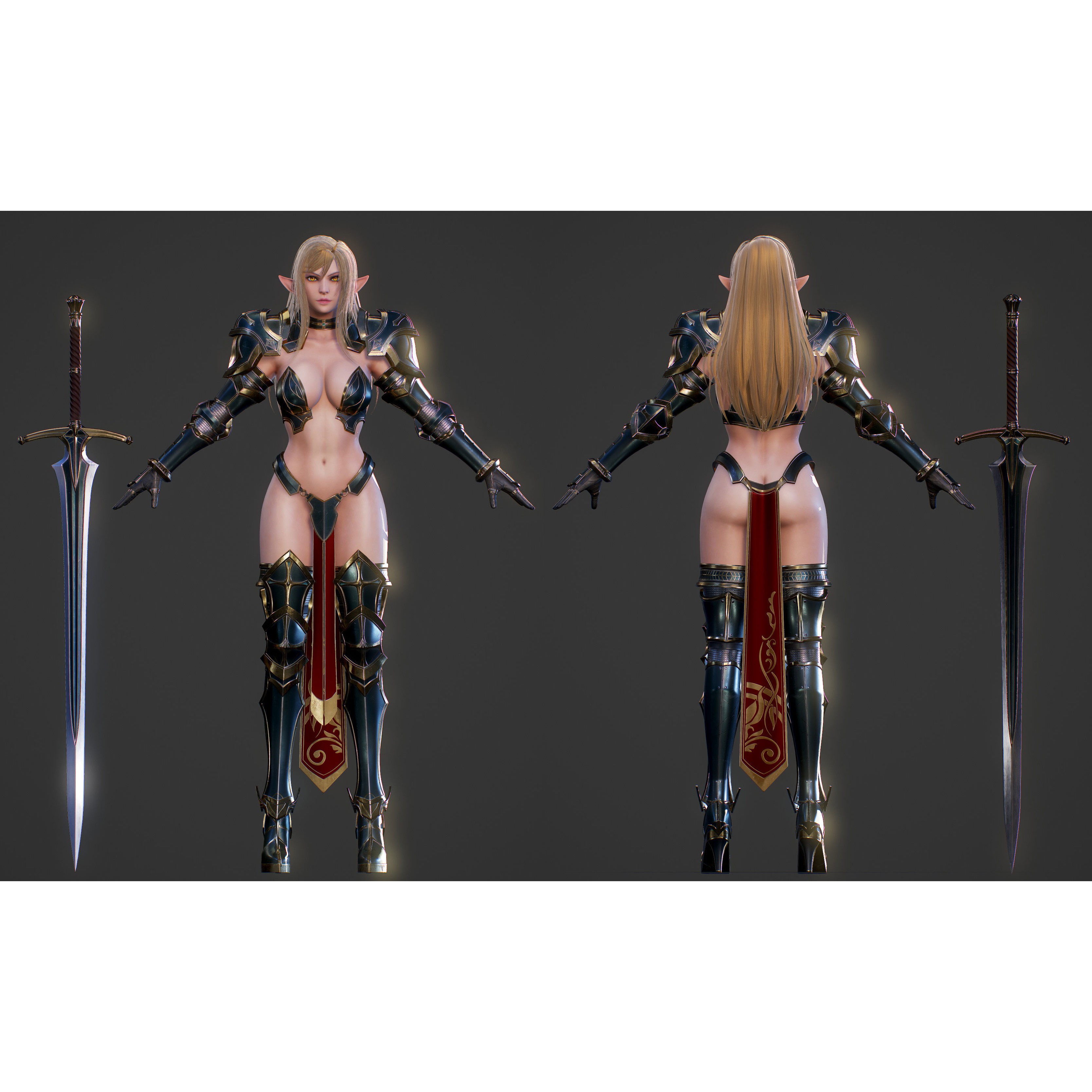 Elf Swordmaster - Low-Poly Game-Ready 3D Model - View 10