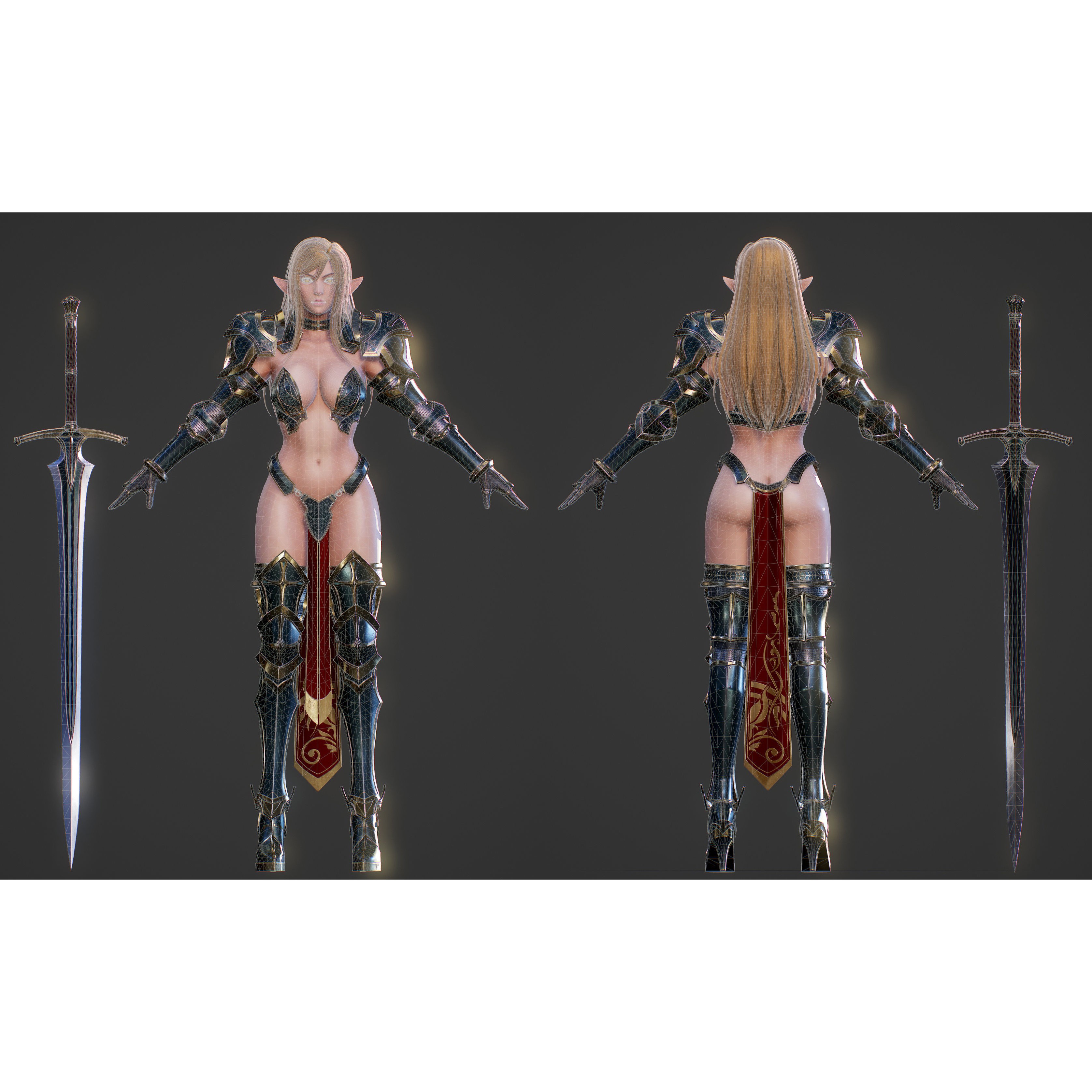 Elf Swordmaster - Low-Poly Game-Ready 3D Model - View 12