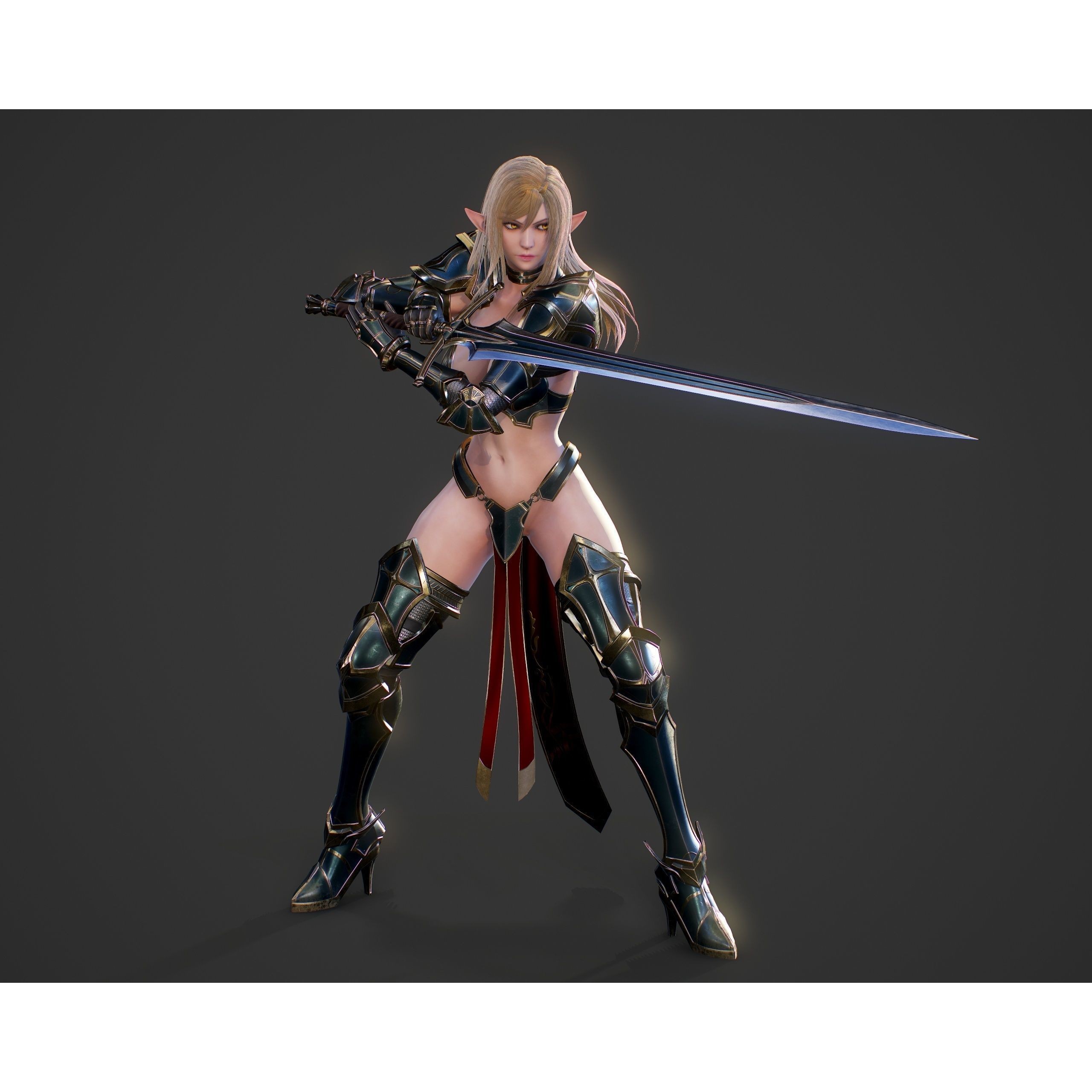 Elf Swordmaster - Low-Poly Game-Ready 3D Model - View 30