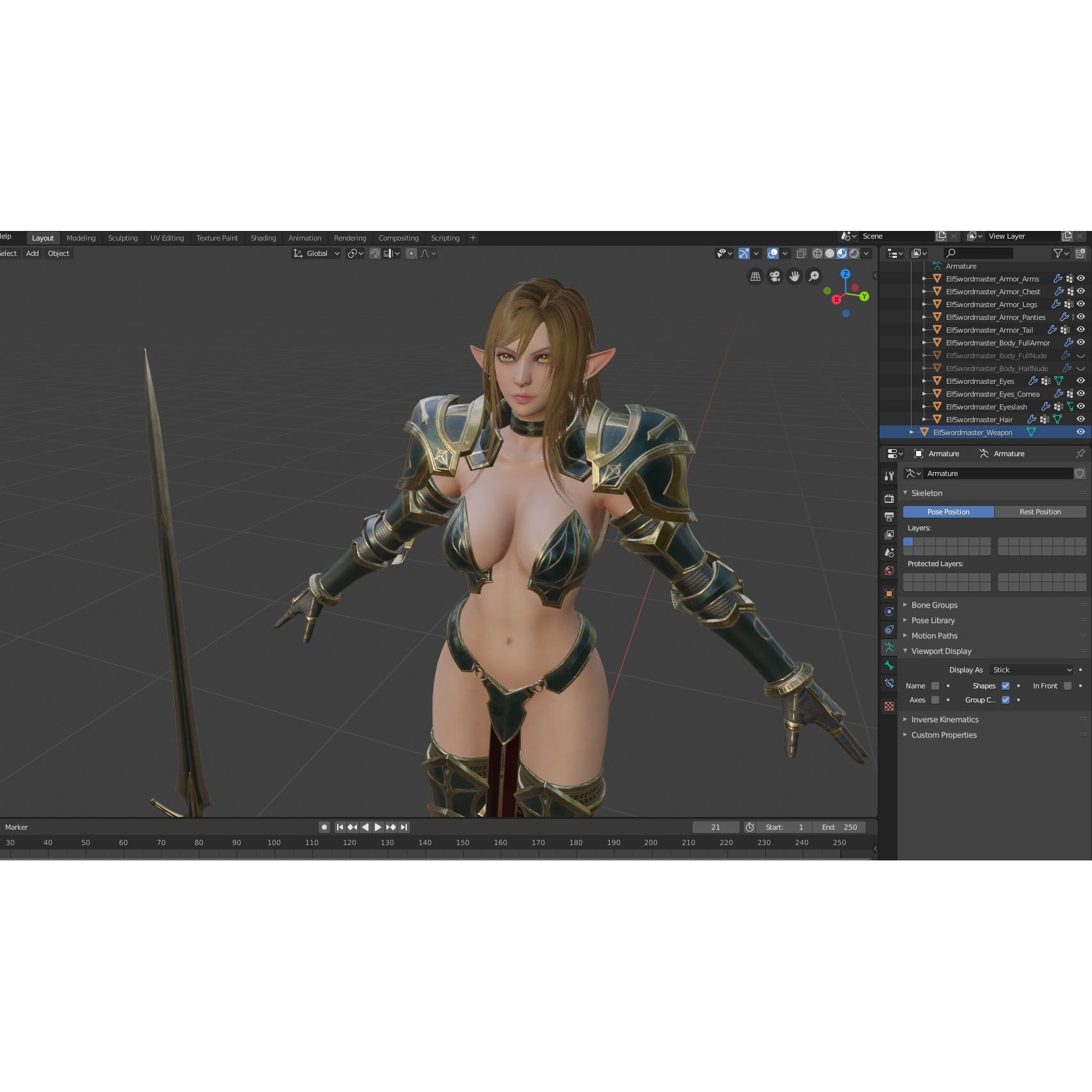 Elf Swordmaster - Low-Poly Game-Ready 3D Model - View 6