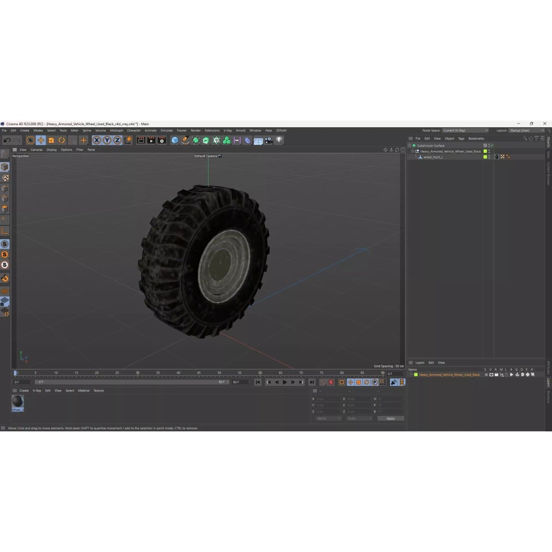 Heavy Armored Vehicle Wheel 3D Model – Rugged Design, PBR Textures, FBX