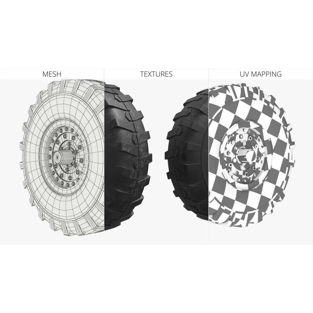 Heavy Armored Vehicle Wheel 3D Model – Rugged Design, PBR Textures, FBX - View 6